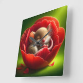 非常に可愛いベビーマウス眠る スクエア壁時計 (傾斜)