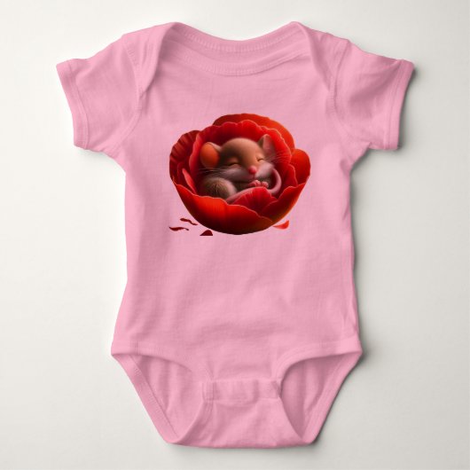 非常に可愛いベビーマウス眠る ベビーボディスーツ (正面)