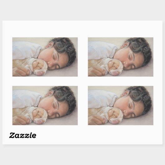 非常に可愛い写真の子供とビーグルの子犬 長方形シール (シート)