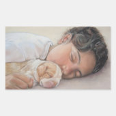 非常に可愛い写真の子供とビーグルの子犬 長方形シール (正面)