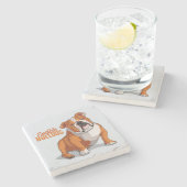 非常に可愛い英語カラフルのブルドッグスケッチ ストーンコースター (横)