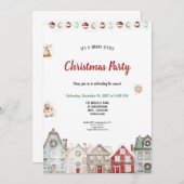 非常に可愛い赤とティルコイズのクリスマスパーティー 招待状 (正面/裏面)