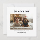 非常に喜びクリスマスおもしろいベビードッグフォトブルー シーズンカード (正面)