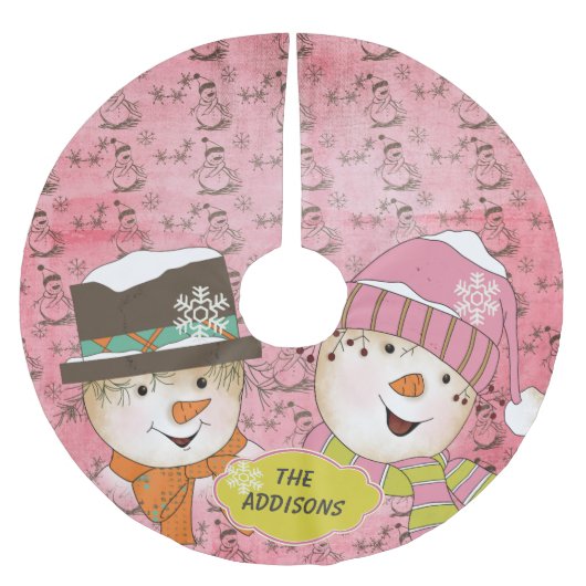 非常に多くの雪だるまホリデーズツリースカート ブラッシュドポリエステルツリースカート (正面)