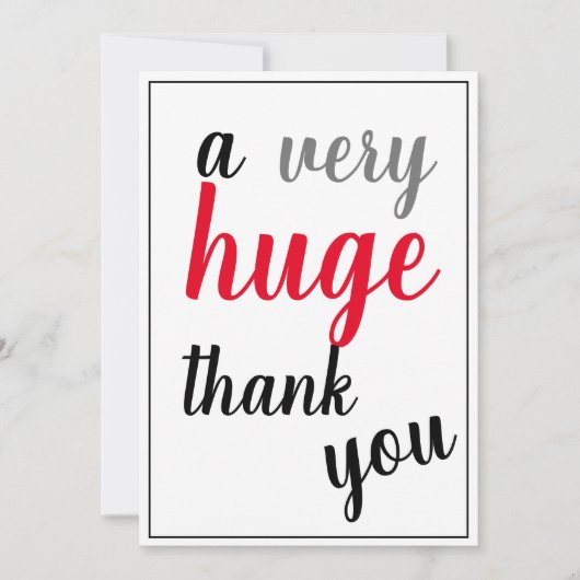 非常に巨大な感謝を感謝レッドブラックグレー サンキューカード (正面)