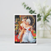 非常に幸運な男の膝の上に座っているピンアップの女の子 ポストカード (スタンド正面)