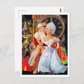 非常に幸運な男の膝の上に座っているピンアップの女の子 ポストカード (正面/裏面)