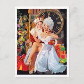 非常に幸運な男の膝の上に座っているピンアップの女の子 ポストカード (正面)