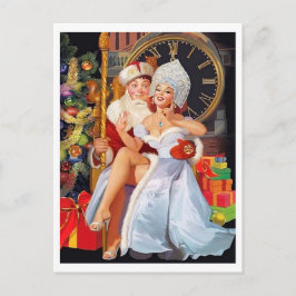 非常に幸運な男の膝の上に座っているピンアップの女の子 ポストカード