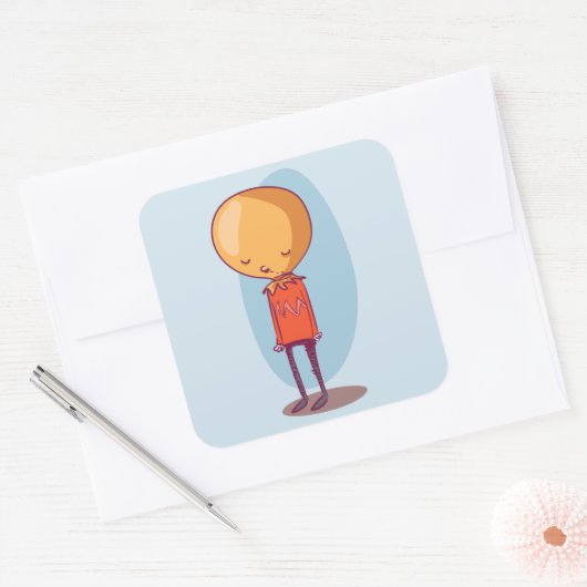 非常に悲しい少年の情緒的な漫画 スクエアシール (封筒)