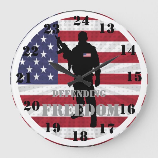 非常に愛国的な自由を守る軍隊時間 ラージ壁時計 (正面)