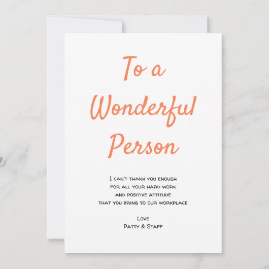 非常に感謝の気持ちを表すボスまたはスタッフ サンキューカード (裏面)