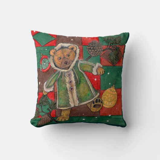 非常に早いクリスマスのテディベア枕 クッション (正面)