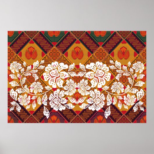 非常に明確な植物aを持つインドネシアのろうけつ染めモチーフ ポスター (正面)