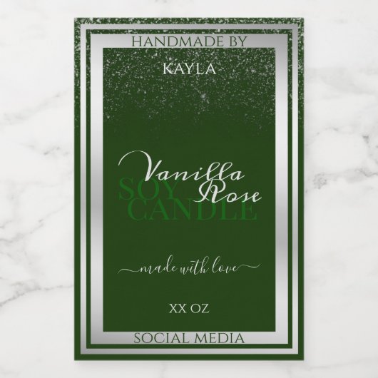 非常に暗いエレガント緑と銀の製品ラベル フードラベル (シングルラベル)