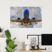 非常に曇った空で最終接近する航空会社 ポスター (ホームオフィス)