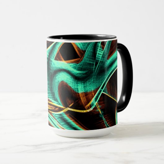 非常に曲がったテープはアクアマリンとコーヒーの溝 マグカップ (正面右)