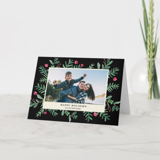 非常に果実の幸せな休日の水彩画|のクリスマス シーズンカード (正面)