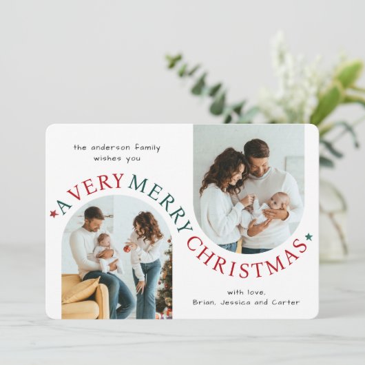 非常に楽しいクリスマスモダンのアーチ写真 シーズンカード (スタンド正面)