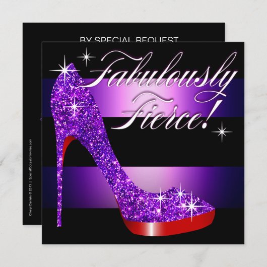 非常に激しくきらびやかな小剣のストライプの紫色 招待状 (正面/裏面)