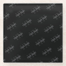 非常に濃いグレーと黒のモノグラム名パターン ガラスコースター