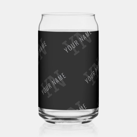 非常に濃いグレーと黒のモノグラム名パターン ガラス缶 (裏面)