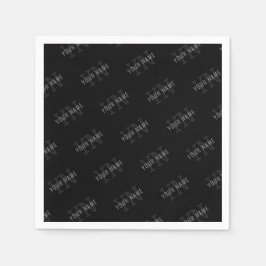 非常に濃いグレーと黒のモノグラム名パターン スタンダードカクテルナプキン