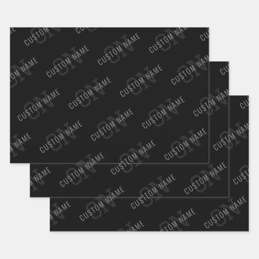 非常に濃いグレーと黒のモノグラム名パターン ラッピングペーパーシート (セット)