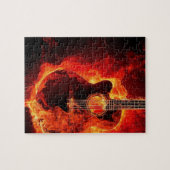 非常に熱いギター、オレンジは音楽ロック・バンドを炎にあてます ジグソーパズル (横)