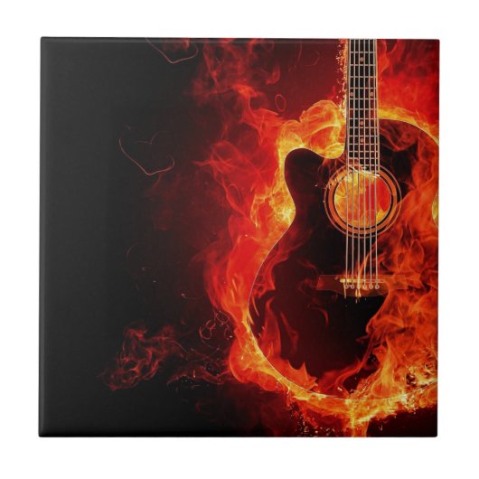 非常に熱いギター、オレンジは音楽ロック・バンドを炎にあてます タイル (正面)