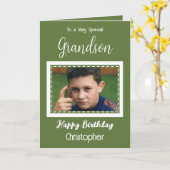 非常に特別な孫の写真の緑の誕生日 カード (黄色い花)