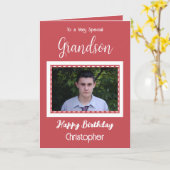非常に特別な孫写真赤い誕生日 カード (黄色い花)