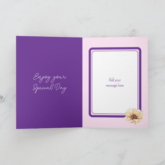 非常に特別な義理の妹の花の紫色の誕生日 カード (内部)