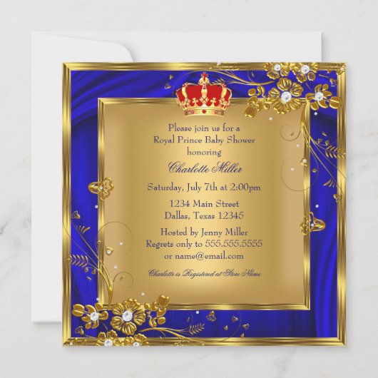 非常に王子王室のの赤ん坊シャワー民族 招待状 (裏面)