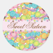 非常に甘いカラフルキャンディーコレクション誕生日 ラウンドシール (正面)
