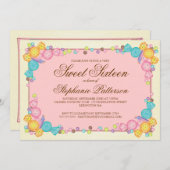 非常に甘いキャンディをテーマにしたSweet sixteen誕生日 招待状 (正面/裏面)