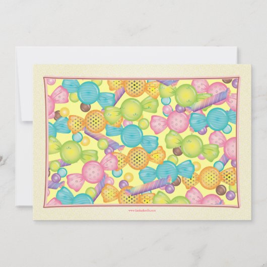 非常に甘いキャンデーのテーマの子供の誕生会 招待状 (裏面)