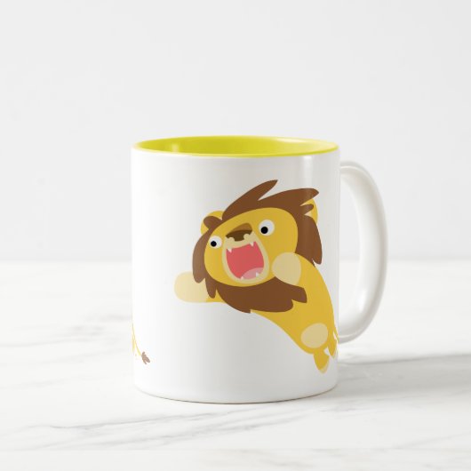 非常に空腹かわいい漫画のライオンのマグカップ ツートーンマグカップ (正面右)