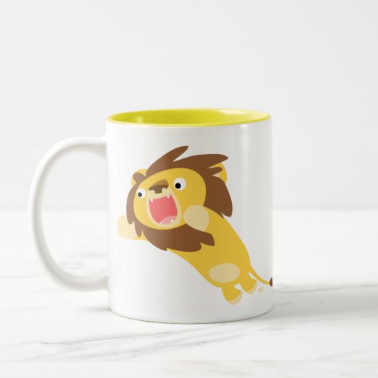 非常に空腹かわいい漫画のライオンのマグカップ ツートーンマグカップ (左)