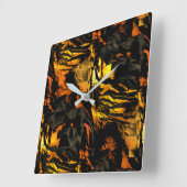 非常に素朴な燃えた金ゴールド、抽象芸術モザイクスケッチト スクエア壁時計 (傾斜)