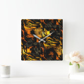 非常に素朴な燃えた金ゴールド、抽象芸術モザイクスケッチト スクエア壁時計 (ホーム)