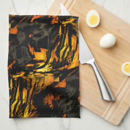 非常に素朴な燃えた黄金、抽象芸術モザイクスケッチ キッチンタオル