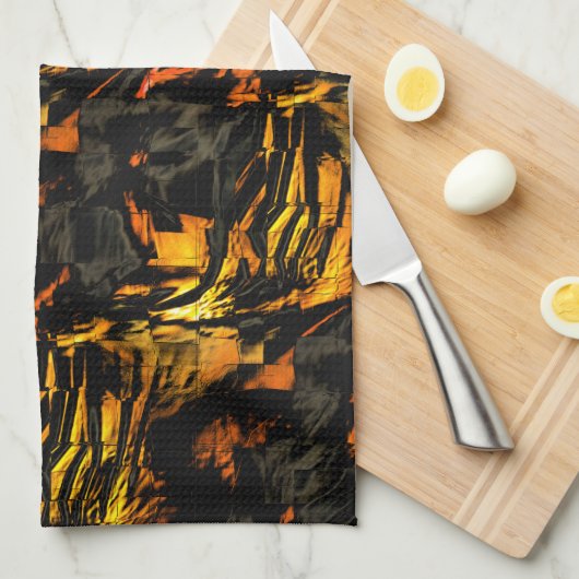 非常に素朴な燃えた黄金、抽象芸術モザイクスケッチ キッチンタオル (四つ折り)