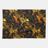 非常に素朴な燃えた黄金、抽象芸術モザイクスケッチ キッチンタオル (横)