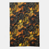 非常に素朴な燃えた黄金、抽象芸術モザイクスケッチ キッチンタオル (縦)