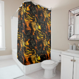 非常に素朴な燃えた黄金、抽象芸術モザイクスケッチ シャワーカーテン