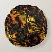 非常に素朴な燃えた黄金、抽象芸術モザイクスケッチ ラウンドクッション (正面)