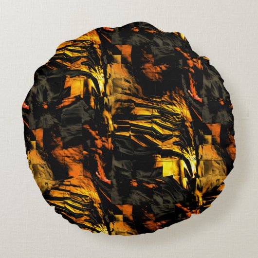 非常に素朴な燃えた黄金、抽象芸術モザイクスケッチ ラウンドクッション (裏面)