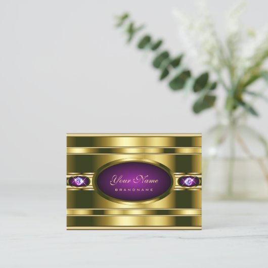 非常に紫エレガントの金ゴールドとラインストフェイクーン 名刺 (スタンド正面)