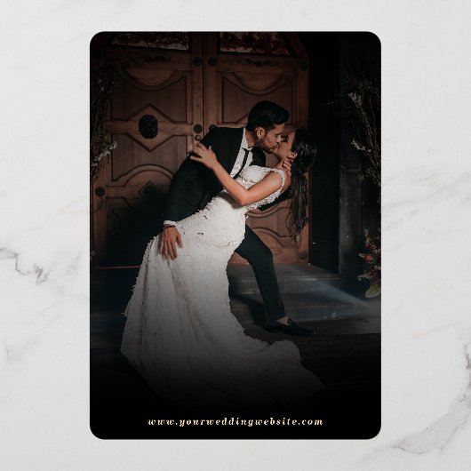 非常に組織化された幾何学的ブロック結婚写真実在の 箔招待状 (裏面)